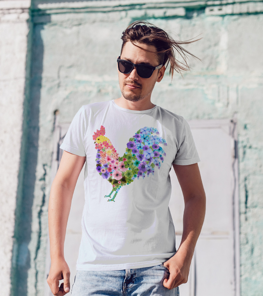 CHICKEN Flower Patterned Rooster With Vibrant Floral Colors T-Shirt