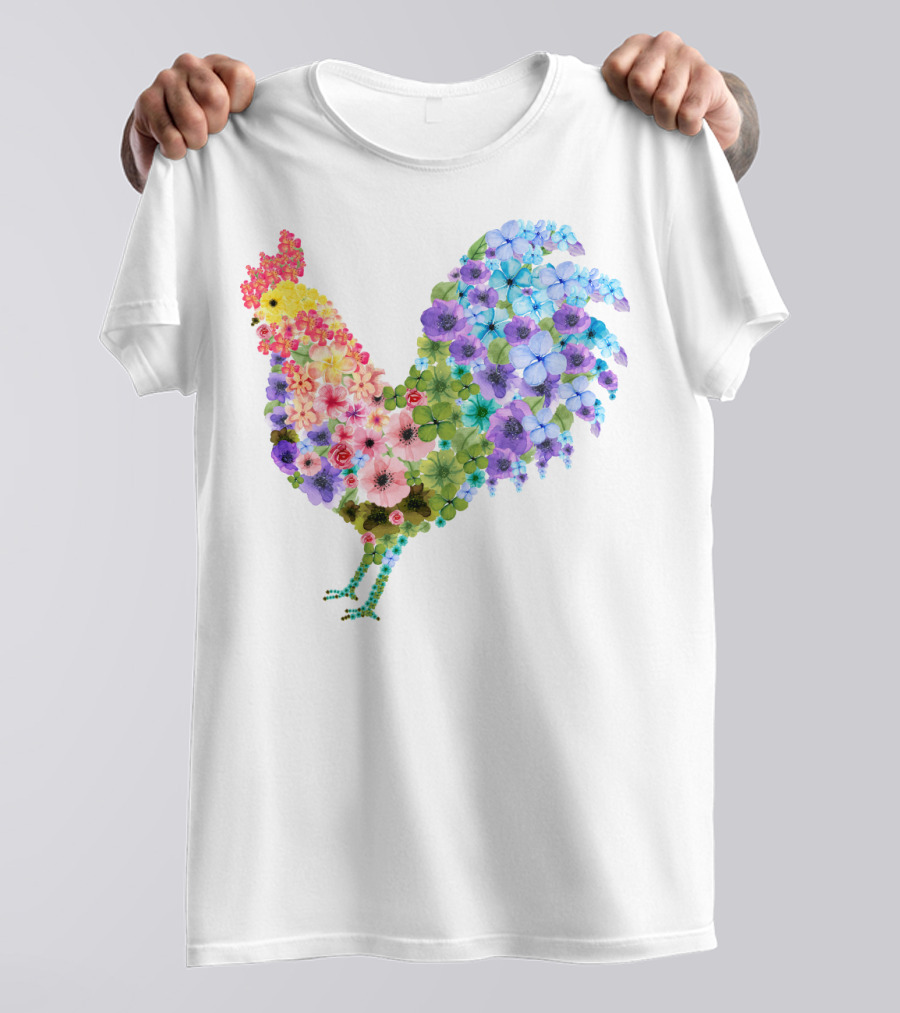 CHICKEN Flower Patterned Rooster With Vibrant Floral Colors T-Shirt