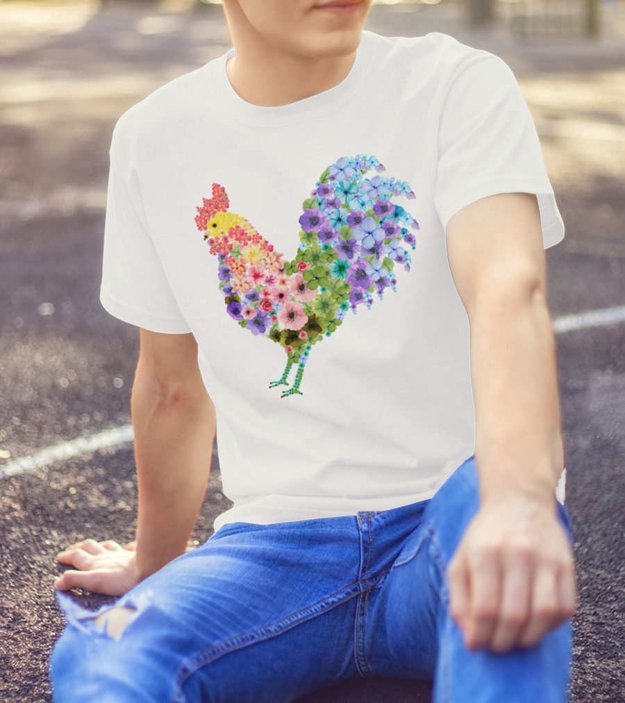CHICKEN Flower Patterned Rooster With Vibrant Floral Colors T-Shirt