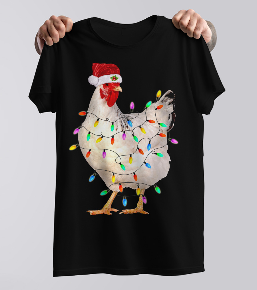 CHICKEN LIGHT CHRISTMAS SANTA HAT STRING LIGHTS T-Shirt