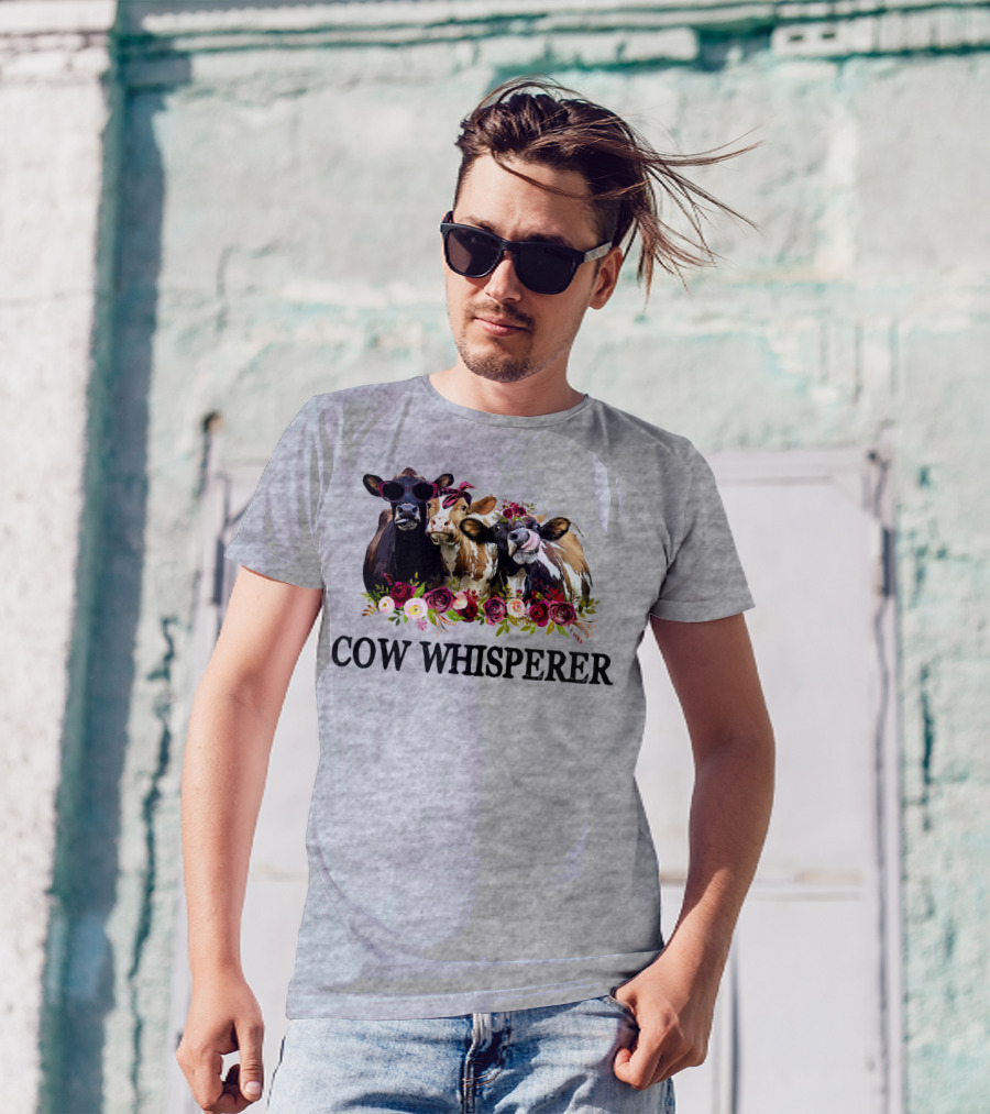 Cow Whisperer Funny Cows With Sunglasses And Flowers T-Shirt