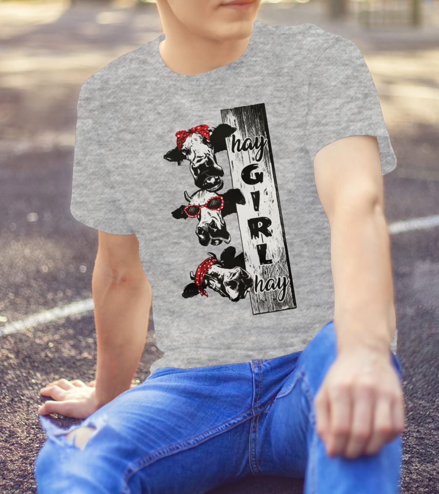 Hay GIRL Hay Cow Trio Red Bandana And Glasses T-Shirt