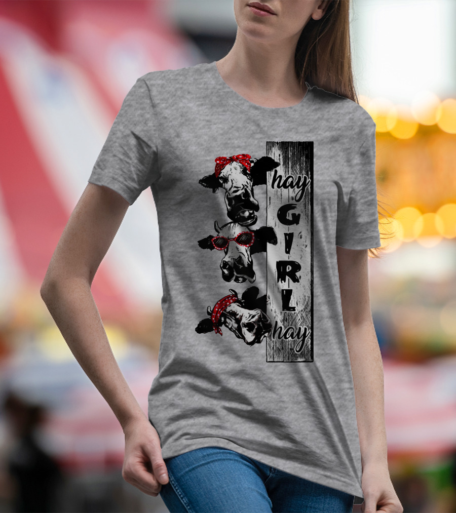 Hay GIRL Hay Cow Trio Red Bandana And Glasses T-Shirt
