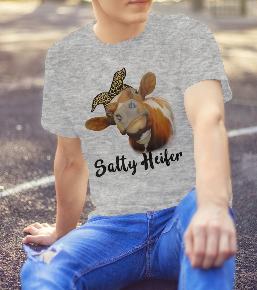 Salty Heifer Leopard Headband Cow T-Shirt