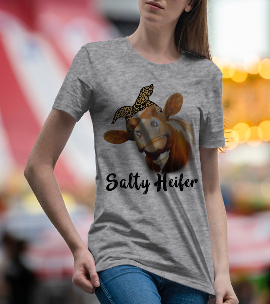 Salty Heifer Leopard Headband Cow T-Shirt