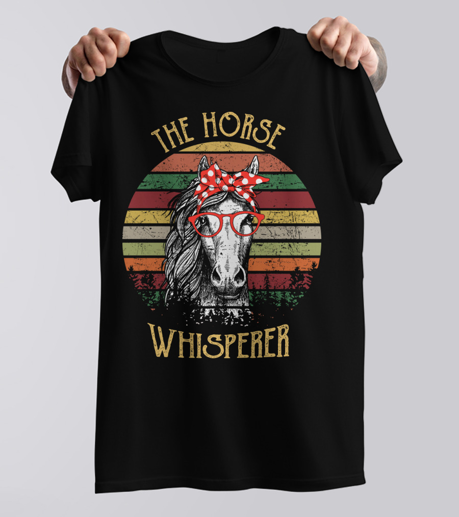 The Horse Whisperer Vintage Style Retro Stripes Horse With Glasses And Bow T-Shirt
