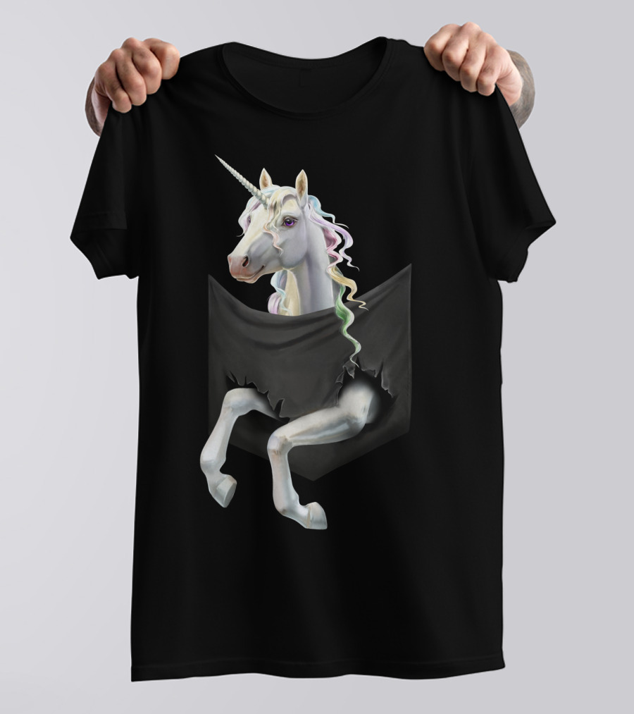 Unicorn Peeking From Torn Pocket T-Shirt