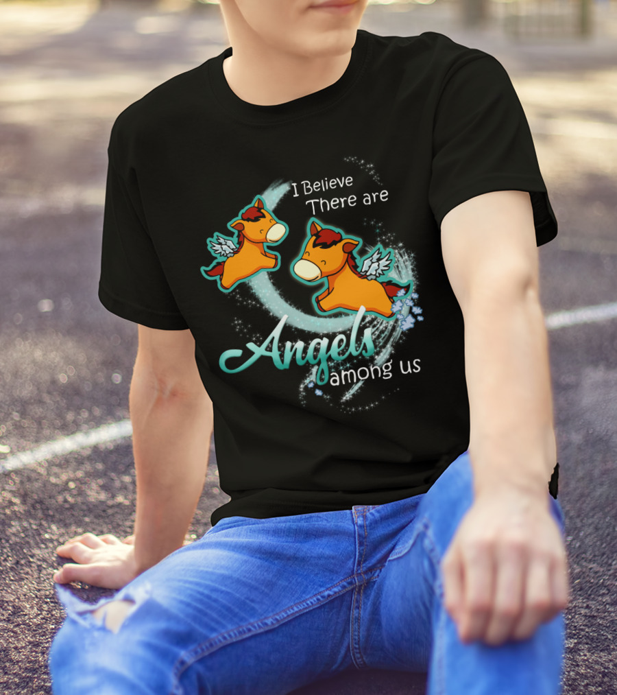 I Believe There Are Angels Among Us Flying Horses With Wings T-Shirt