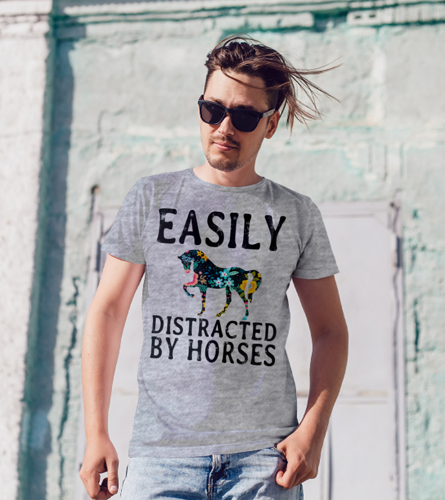 Easily Distracted By Horses Floral T-Shirt