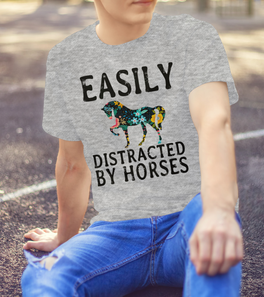 Easily Distracted By Horses Floral T-Shirt