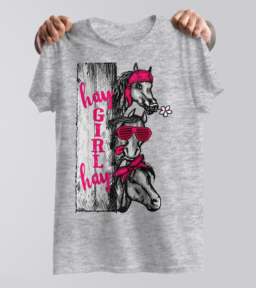 Hay GIRL Hay Funny Horse Trio With Bandanas And Sunglasses T-Shirt