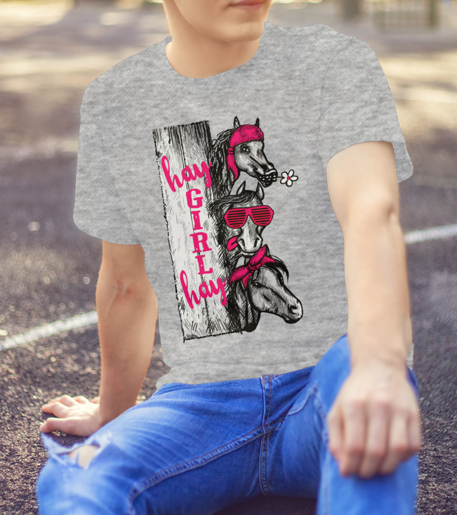 Hay GIRL Hay Funny Horse Trio With Bandanas And Sunglasses T-Shirt