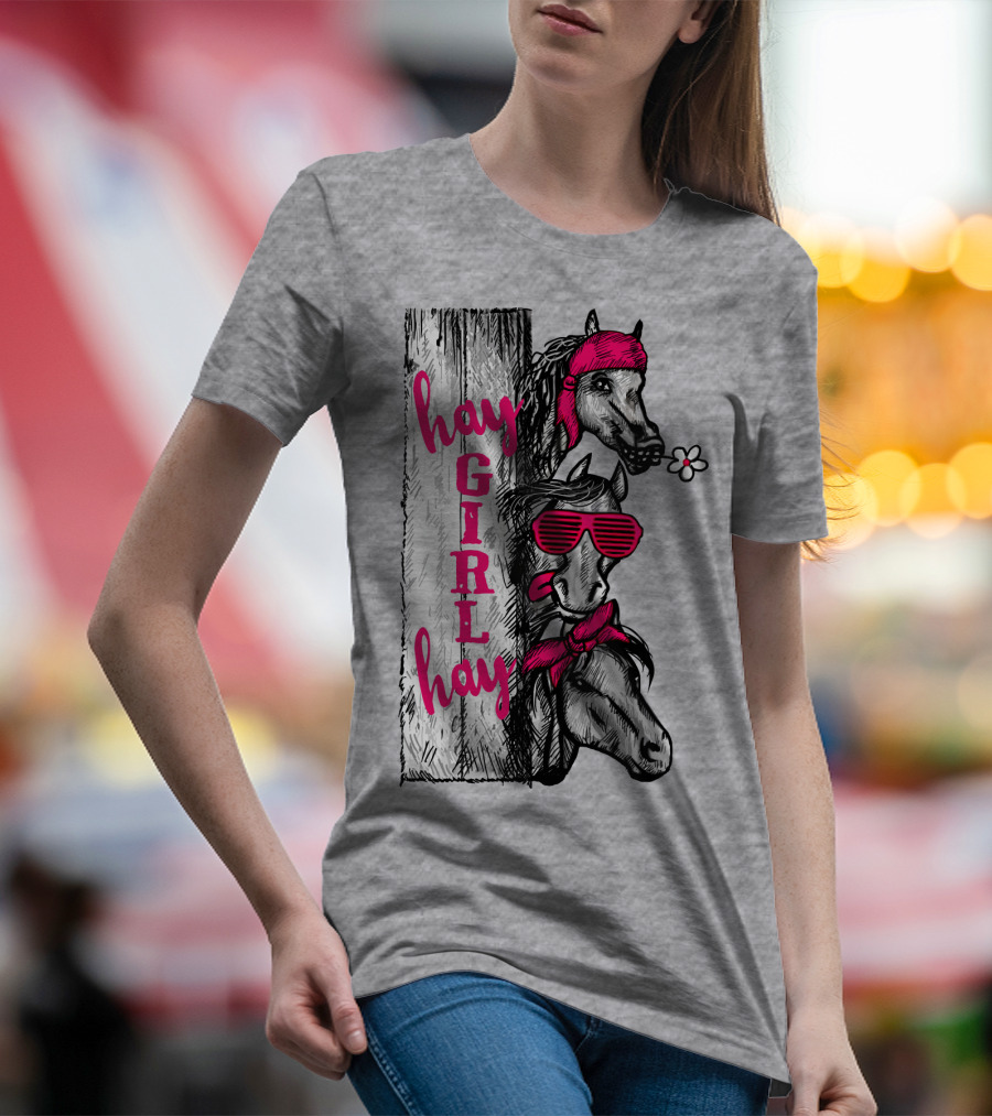 Hay GIRL Hay Funny Horse Trio With Bandanas And Sunglasses T-Shirt