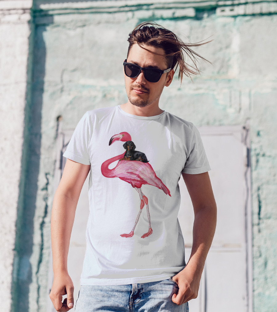 Flamingo And Dachshund Adventure T-Shirt