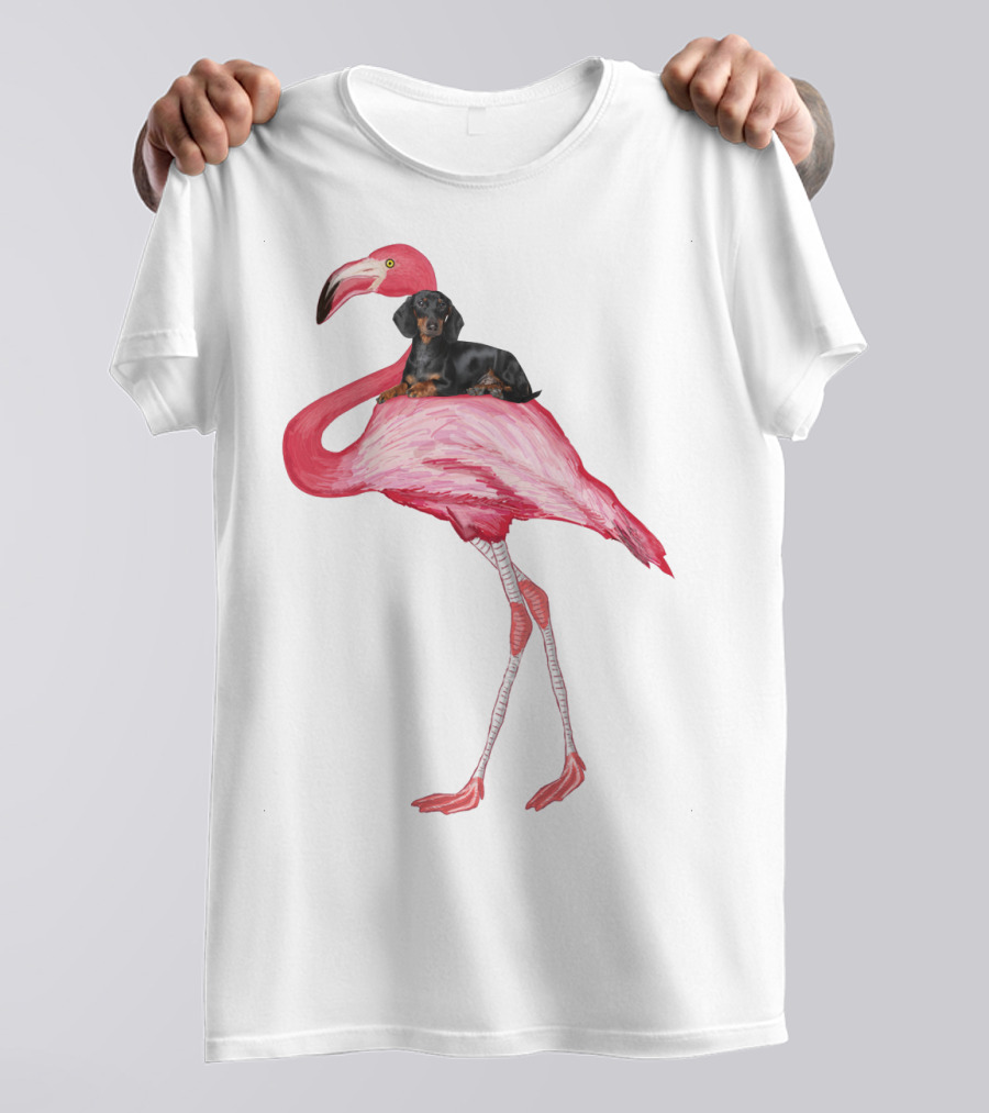 Flamingo And Dachshund Adventure T-Shirt
