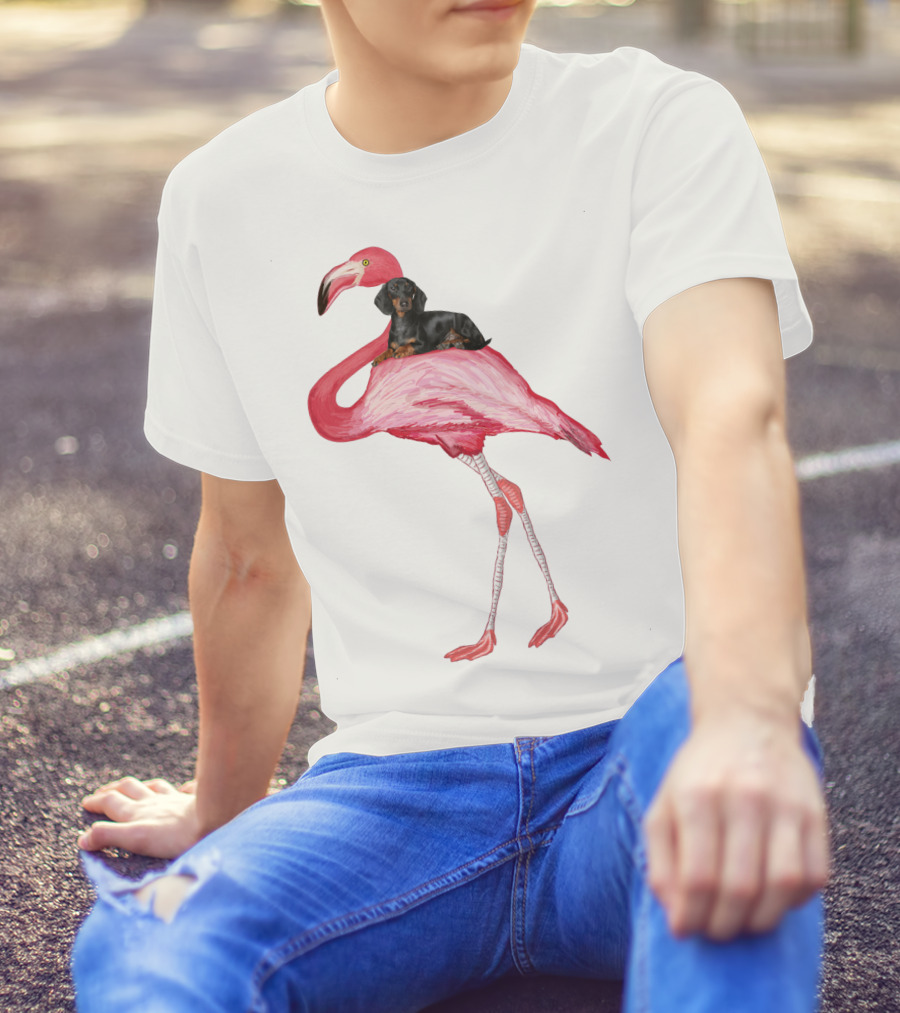 Flamingo And Dachshund Adventure T-Shirt