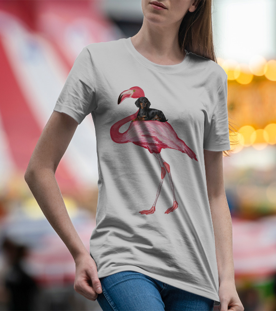 Flamingo And Dachshund Adventure T-Shirt