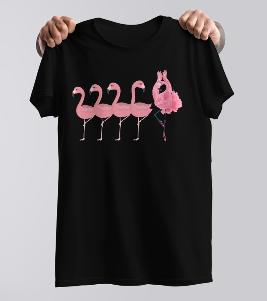 BALLET FLAMINGO IN TUTU AND SLIPPERS AMONGST FLAMINGOS T-Shirt