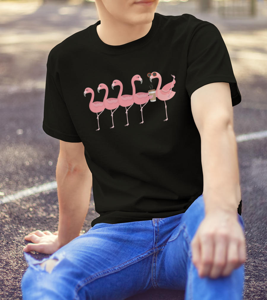 Coffee Lover Flamingo Lineup With Sunglasses T-Shirt