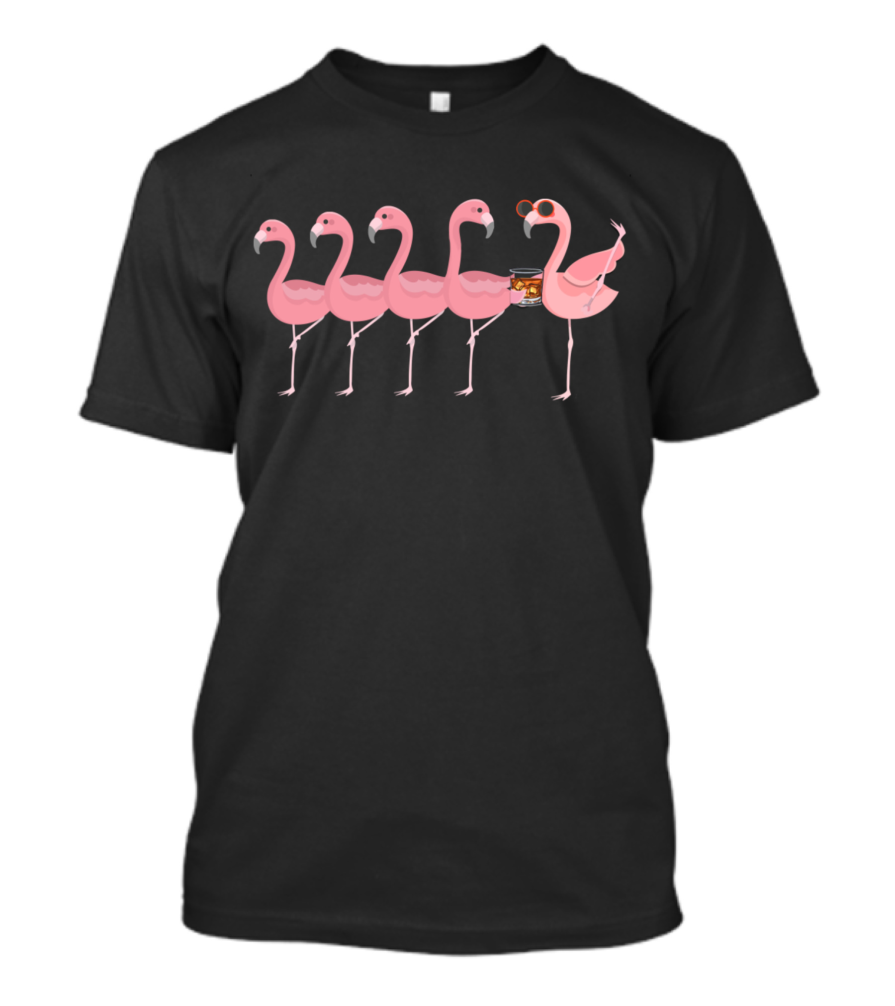Whiskey Flamingos Lineup With Sunglasses And Drink T-Shirt