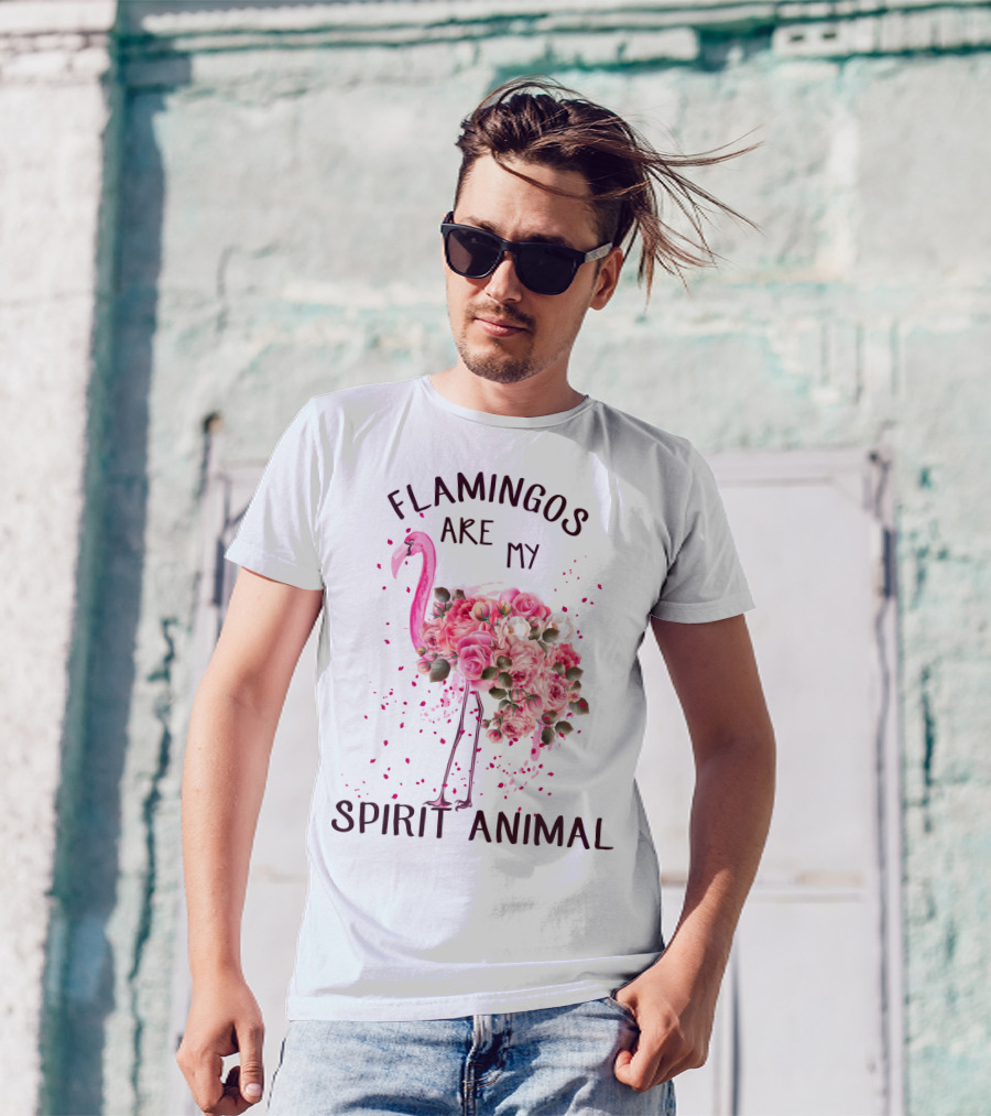 Flamingos Are My Spirit Animal Floral Flamingo Roses T-Shirt