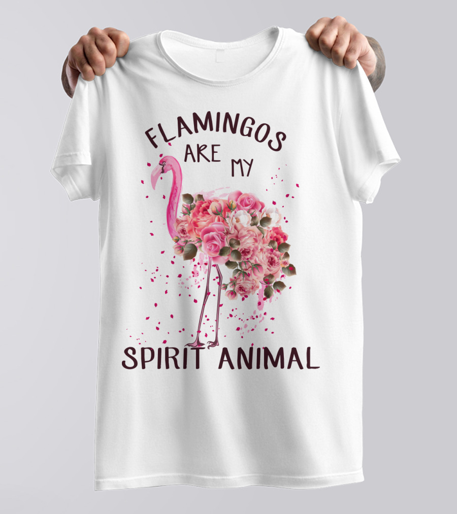 Flamingos Are My Spirit Animal Floral Flamingo Roses T-Shirt