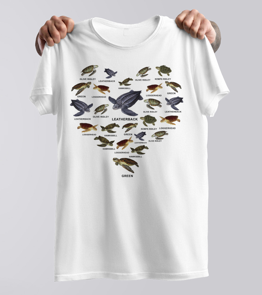 Turtle Hearts Green Hawksbill Olive Ridley Leatherback Loggerhead Kemps Ridley T-Shirt