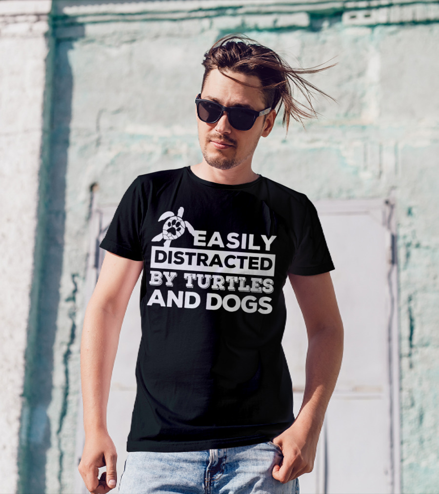 Easily Distracted By Turtles And Dogs Paw Print Turtle T-Shirt