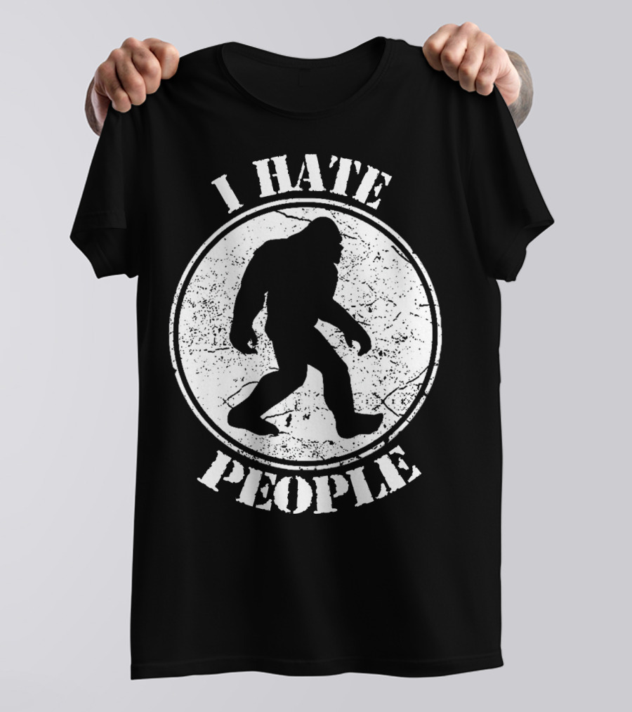 I Hate People Bigfoot Silhouette Walking In Circle T-Shirt