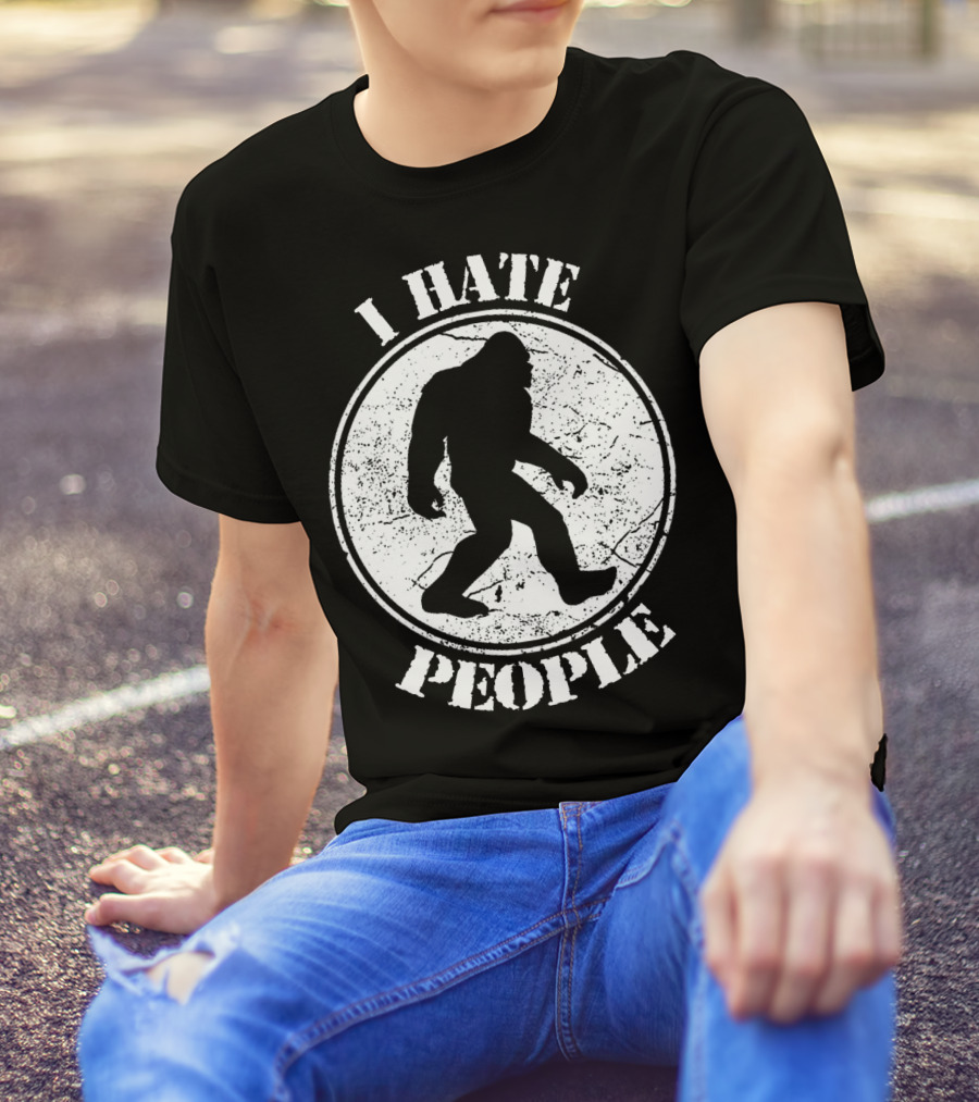I Hate People Bigfoot Silhouette Walking In Circle T-Shirt
