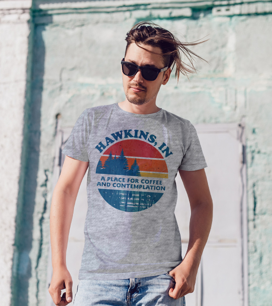 HAWKINS, IN A Place For Coffee And Contemplation Vintage Forest Sunset Circle T-Shirt