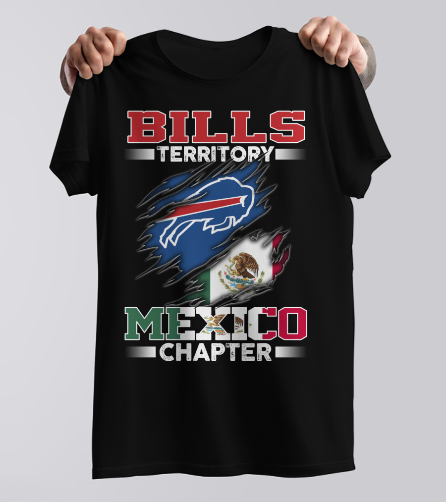 BILLS Territory Mexico Chapter Buffalo Logo Mexican Flag T-Shirt