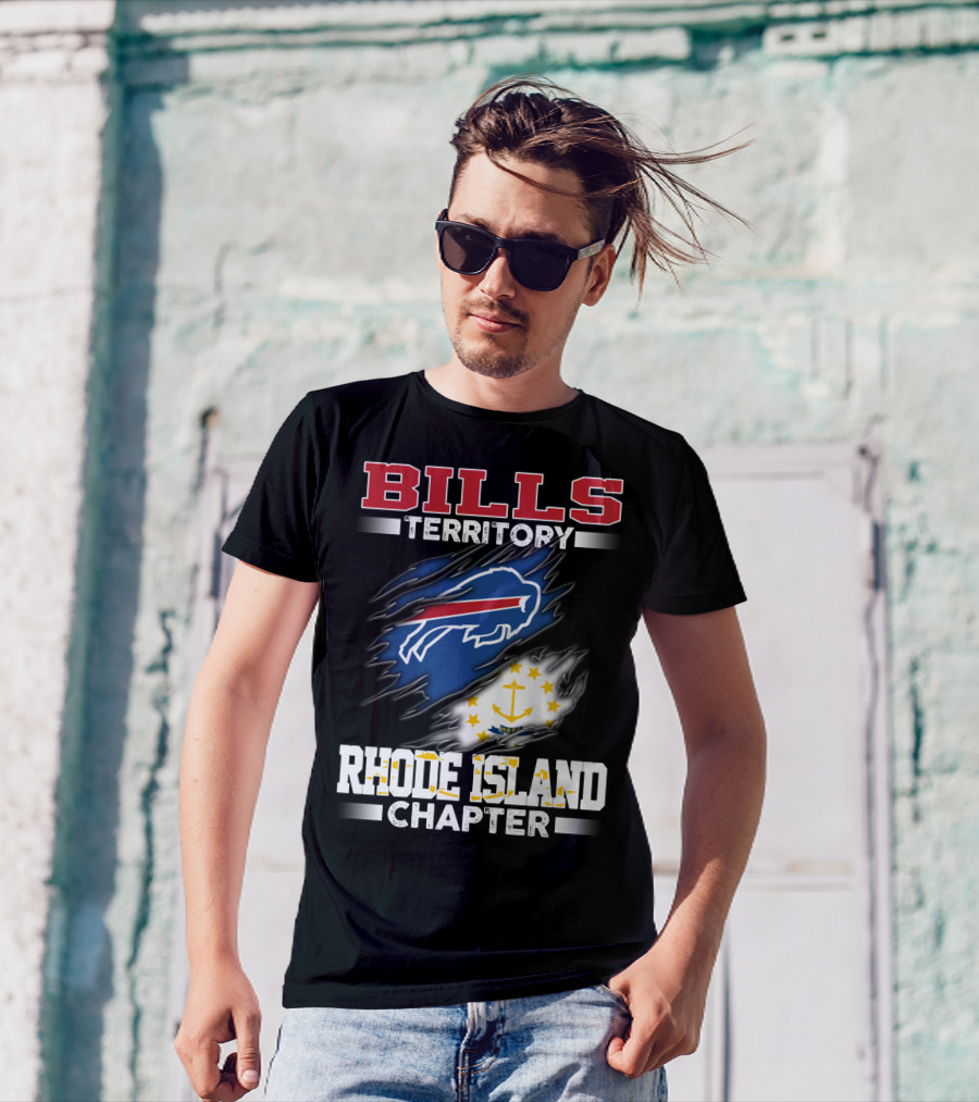 BILLS Territory Rhode Island Chapter Logo With Buffalo And State Flag T-Shirt