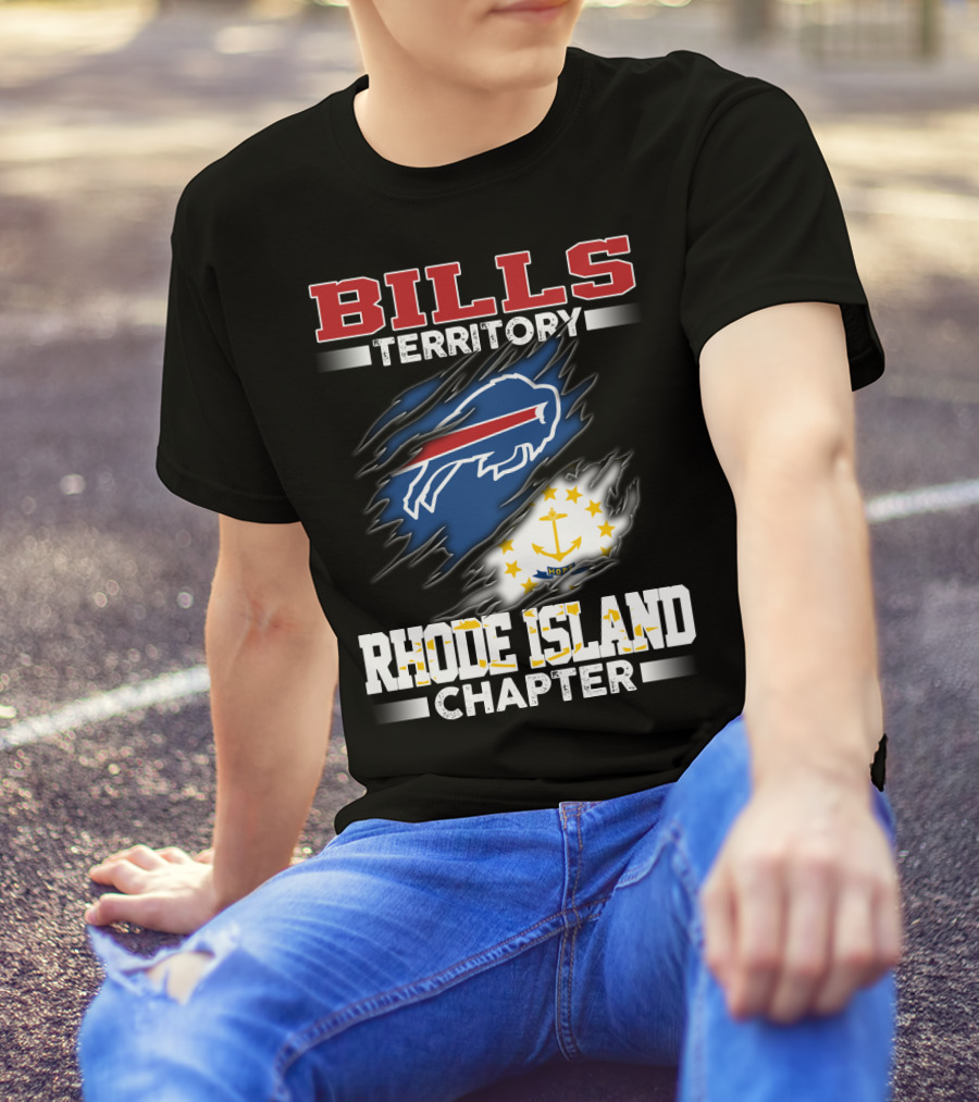 BILLS Territory Rhode Island Chapter Logo With Buffalo And State Flag T-Shirt