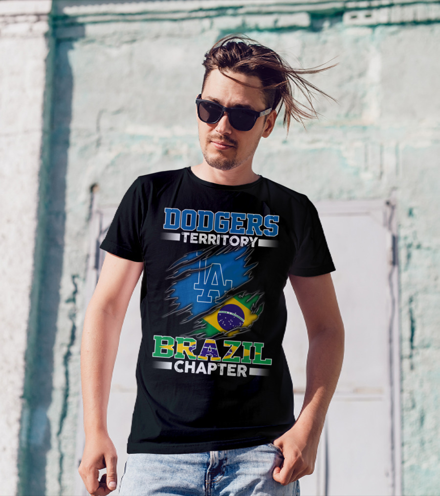 DODGERS TERRITORY BRAZIL CHAPTER LA Logo Brazilian Flag T-Shirt