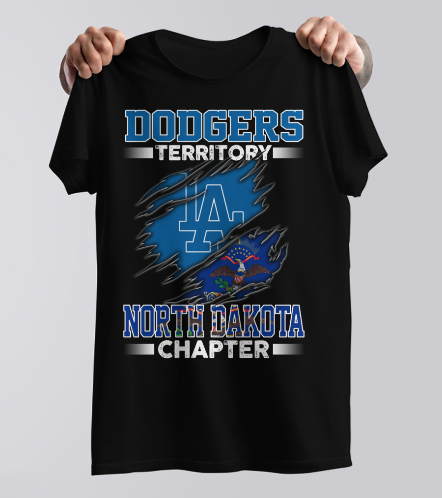North Dakota Chapter Dodgers Territory LA Logo And Flag T-Shirt
