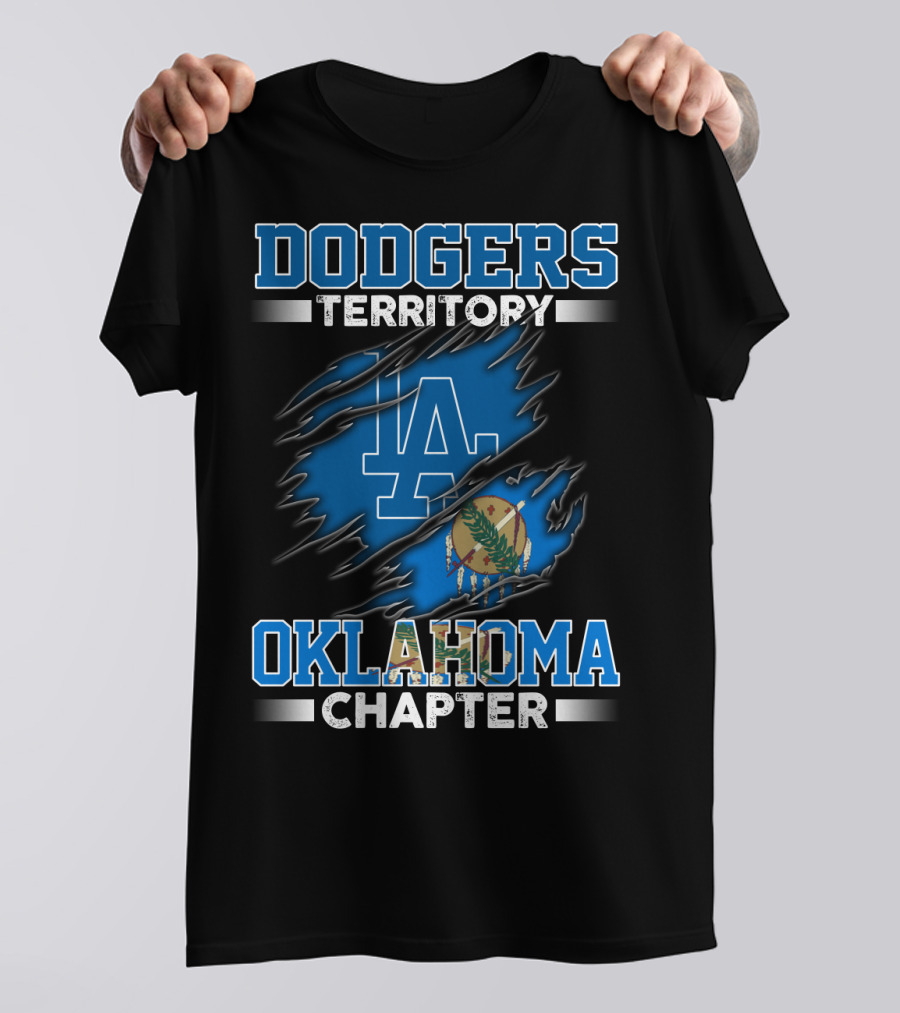 DODGERS TERRITORY OKLAHOMA CHAPTER LA LOGO RIPPED FLAG T-Shirt