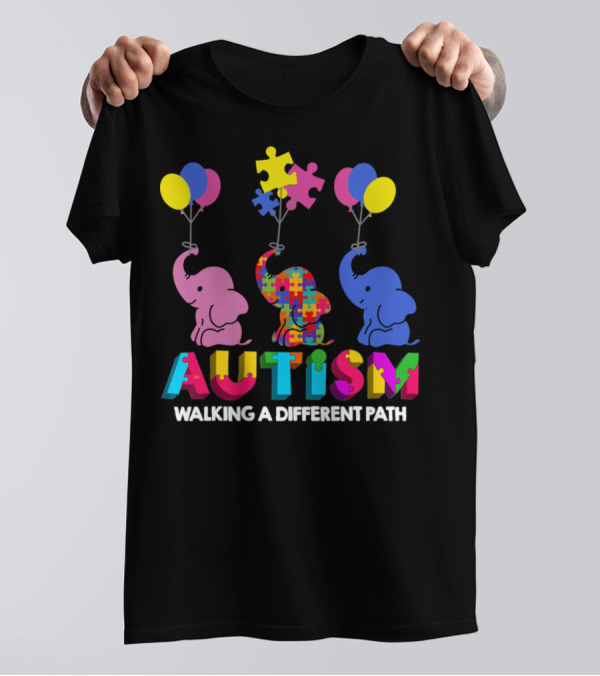 Autism Walking A Different Path Colorful Elephants And Balloons T-Shirt