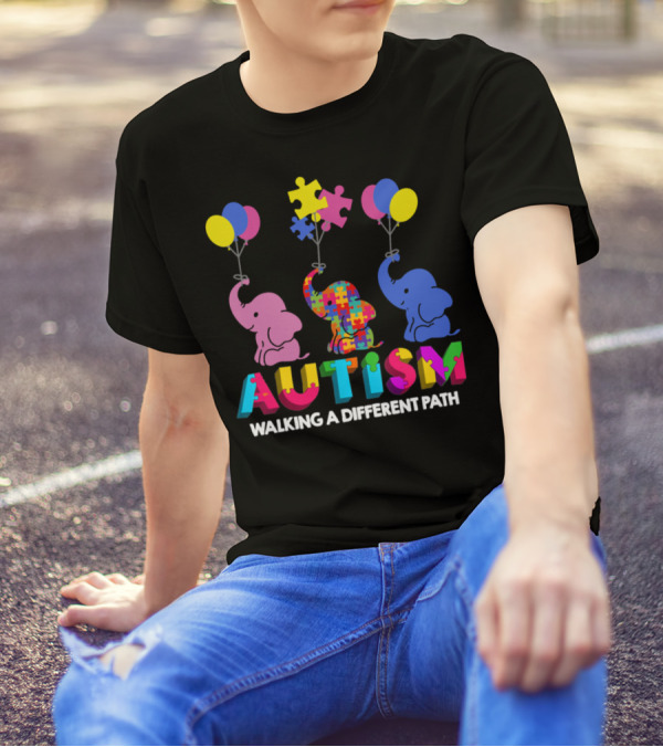 Autism Walking A Different Path Colorful Elephants And Balloons T-Shirt