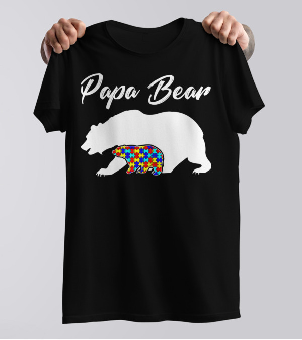 Papa Bear Autism Puzzle Bear T-Shirt