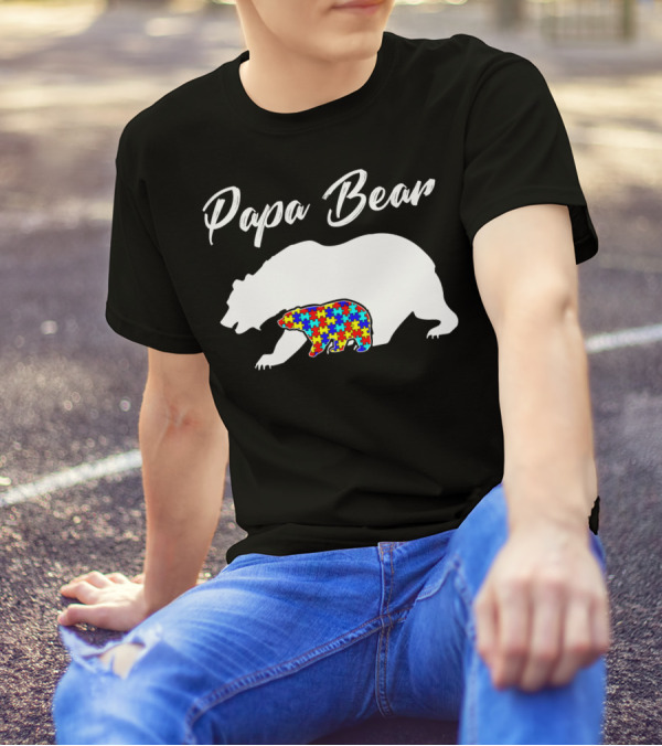 Papa Bear Autism Puzzle Bear T-Shirt