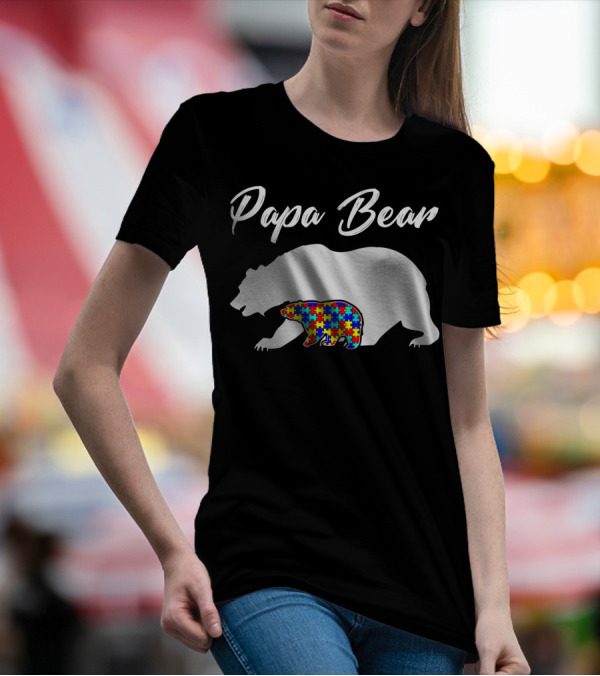 Papa Bear Autism Puzzle Bear T-Shirt