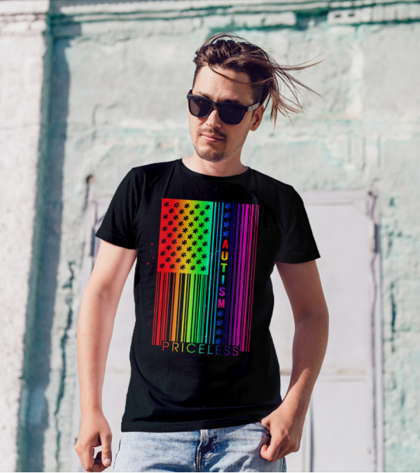 Autism Priceless Rainbow Barcode Flag T-Shirt