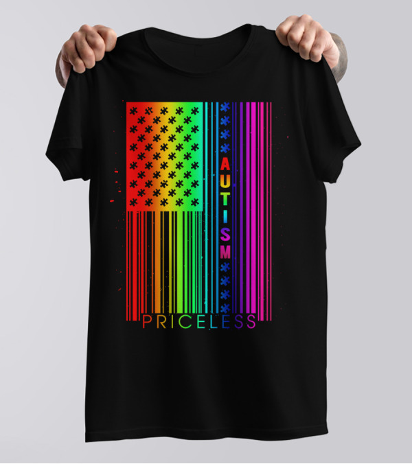 Autism Priceless Rainbow Barcode Flag T-Shirt