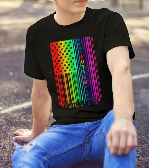 Autism Priceless Rainbow Barcode Flag T-Shirt