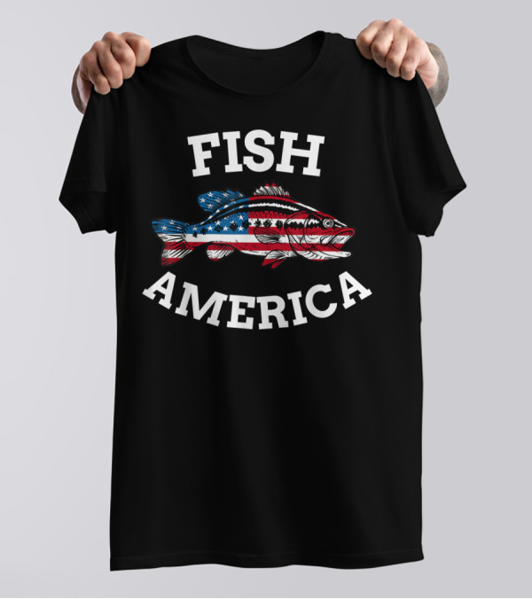 FISH AMERICA American Flag 4th Of July Fish T-Shirt