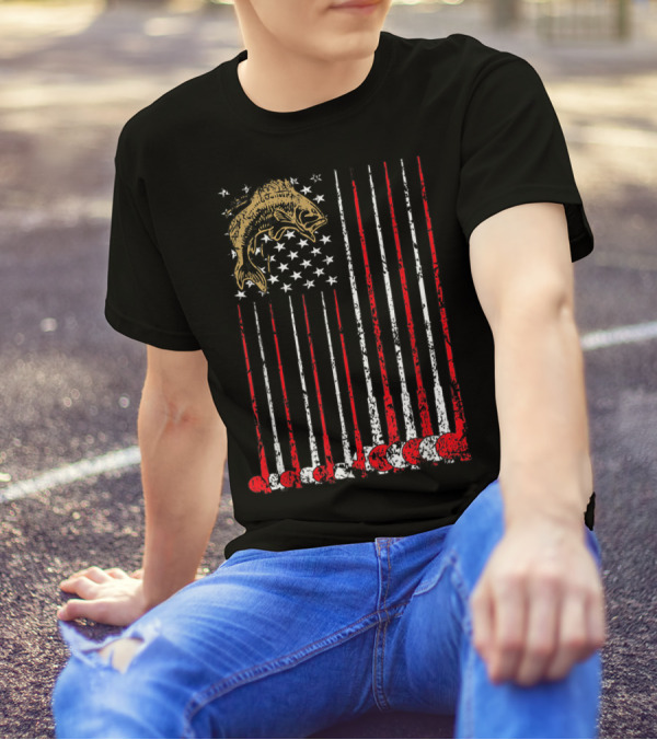 American Flag Fishing Bass With Independence Day T-Shirt