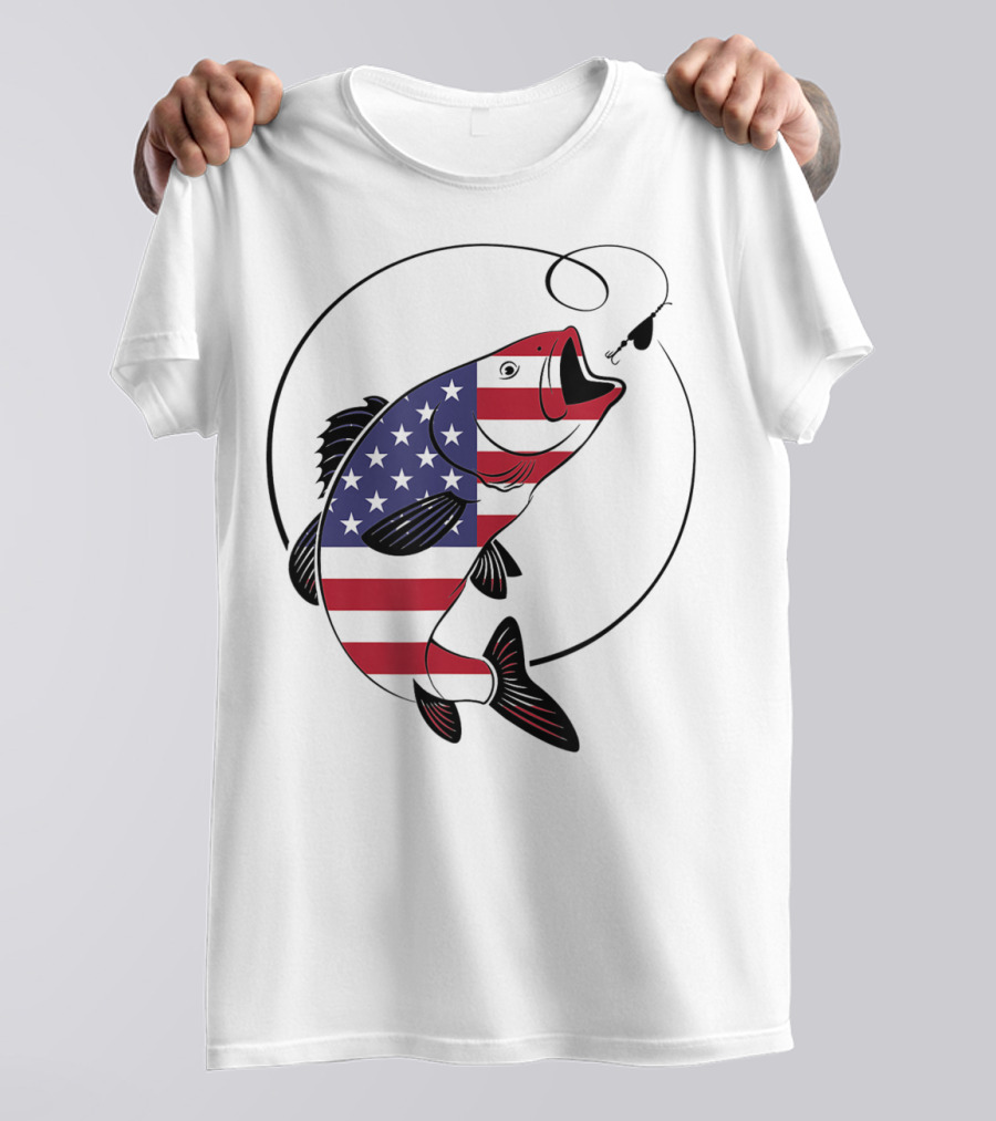 American Flag Fishing Vintage USA 4th Of July Patriotic Fish T-Shirt