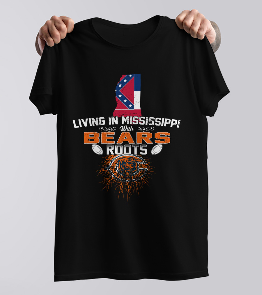 Living In Mississippi With Bears Roots And Confederate Flag Shape T-Shirt