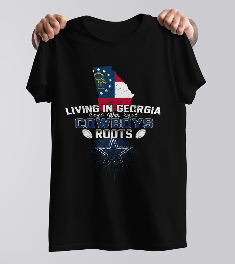 Living In Georgia Embracing Cowboys Roots With Star And Football Elements T-Shirt